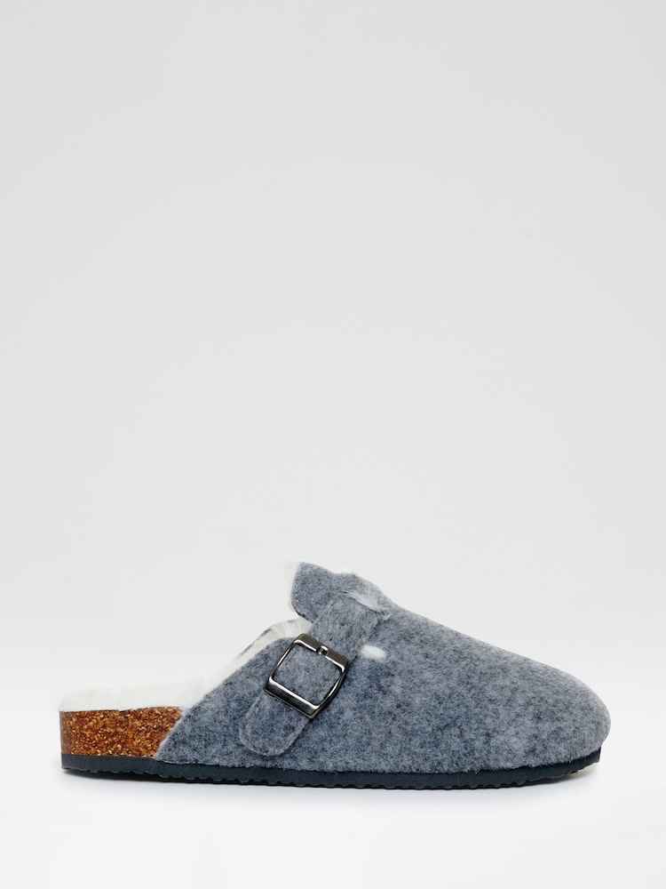Threadbare Grey Felt Faux Fur Lined Clog Mule Slippers - Image 2 of 5