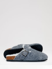 Threadbare Grey Felt Faux Fur Lined Clog Mule Slippers - Image 5 of 5