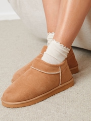 Threadbare Brown Suede Faux Fur Lined Slipper Boots - Image 1 of 6