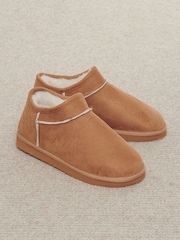 Threadbare Brown Suede Faux Fur Lined Slipper Boots - Image 2 of 6