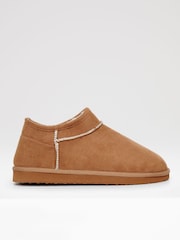 Threadbare Brown Suede Faux Fur Lined Slipper Boots - Image 3 of 6