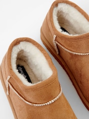 Threadbare Brown Suede Faux Fur Lined Slipper Boots - Image 4 of 6