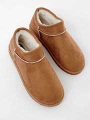 Threadbare Brown Suede Faux Fur Lined Slipper Boots - Image 5 of 6