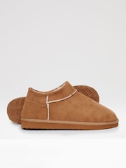 Threadbare Brown Suede Faux Fur Lined Slipper Boots - Image 6 of 6