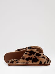 Threadbare Leopard Faux Fur Mule Slippers - Image 4 of 5