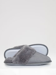 Threadbare Grey Faux Suede Faux Fur Lined Mule Slippers - Image 5 of 6