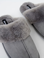Threadbare Grey Faux Suede Faux Fur Lined Mule Slippers - Image 6 of 6
