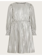 Monsoon Silver Long Sleeve Metallic Plisse Dress - Image 1 of 3