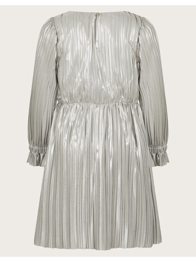 Monsoon Silver Long Sleeve Metallic Plisse Dress - Image 2 of 3