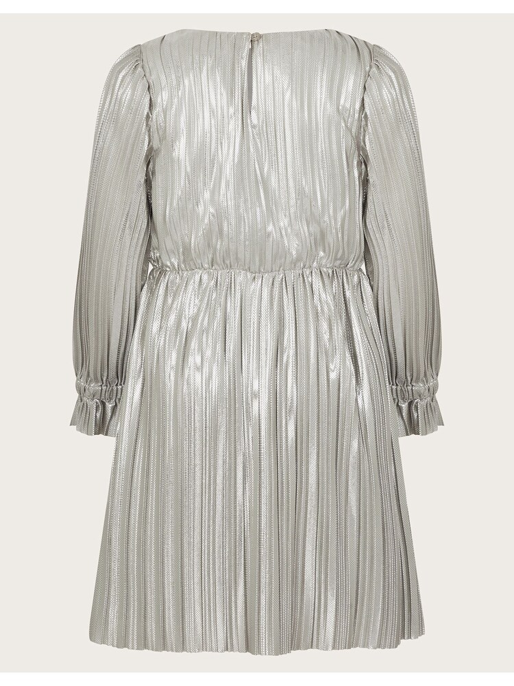 Monsoon Silver Long Sleeve Metallic Plisse Dress - Image 2 of 3 Monsoon Silver Long Sleeve Metallic Plisse Dress - Image 2 of 3