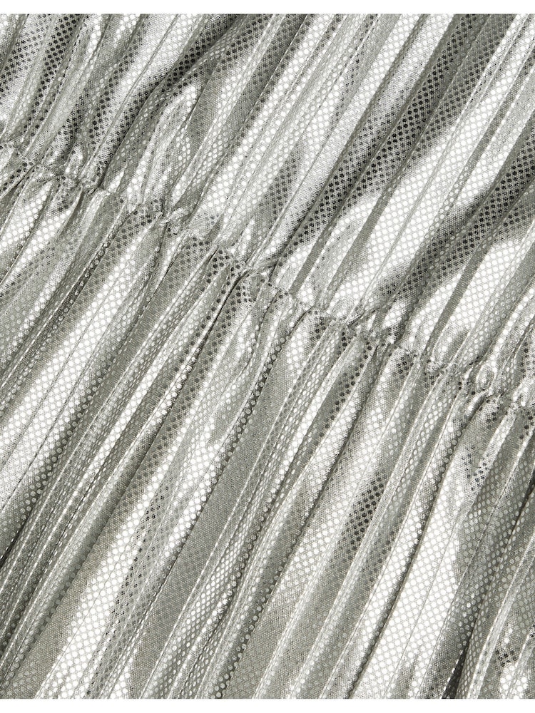 Monsoon Silver Long Sleeve Metallic Plisse Dress - Image 3 of 3