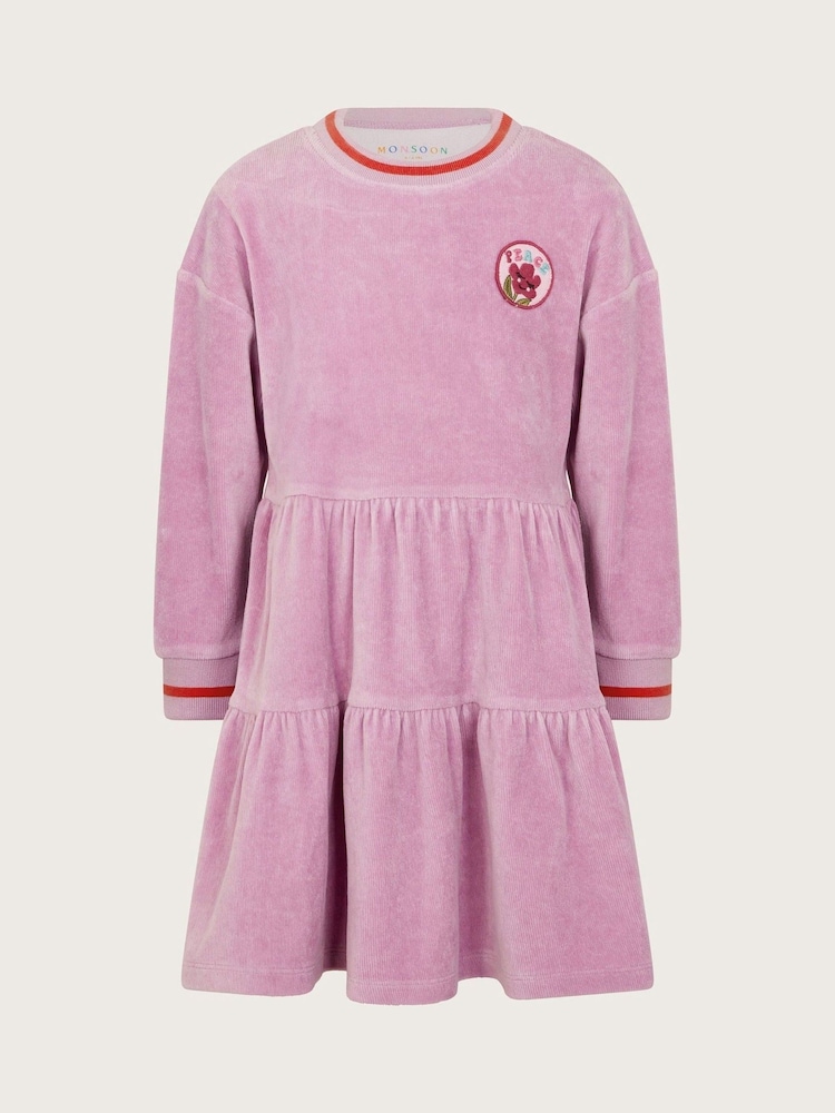 Monsoon Purple Velour Long Sleeve Tiered Dress - Image 1 of 3