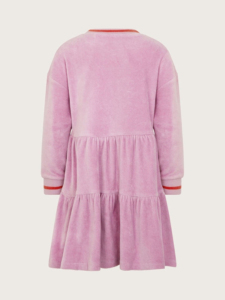 Monsoon Purple Velour Long Sleeve Tiered Dress - Image 2 of 3