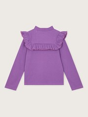 Monsoon Purple Ribbed Frill Long Sleeve Top - Image 2 of 3