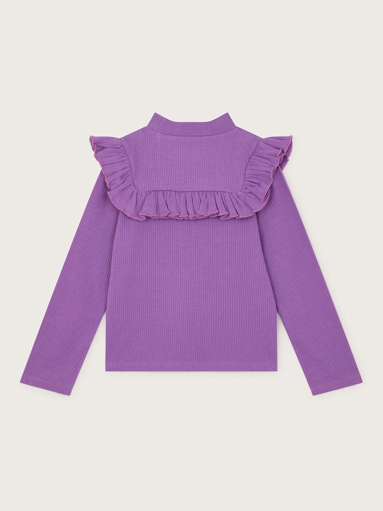 Monsoon Purple Ribbed Frill Long Sleeve Top - Image 2 of 3