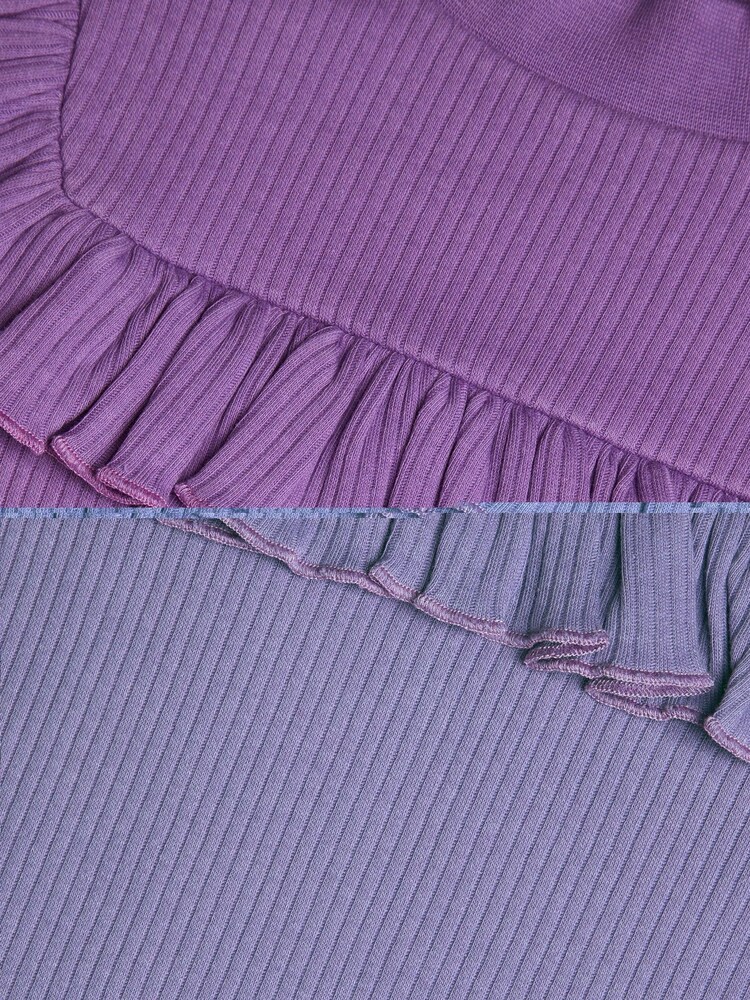 Monsoon Purple Ribbed Frill Long Sleeve Top - Image 3 of 3