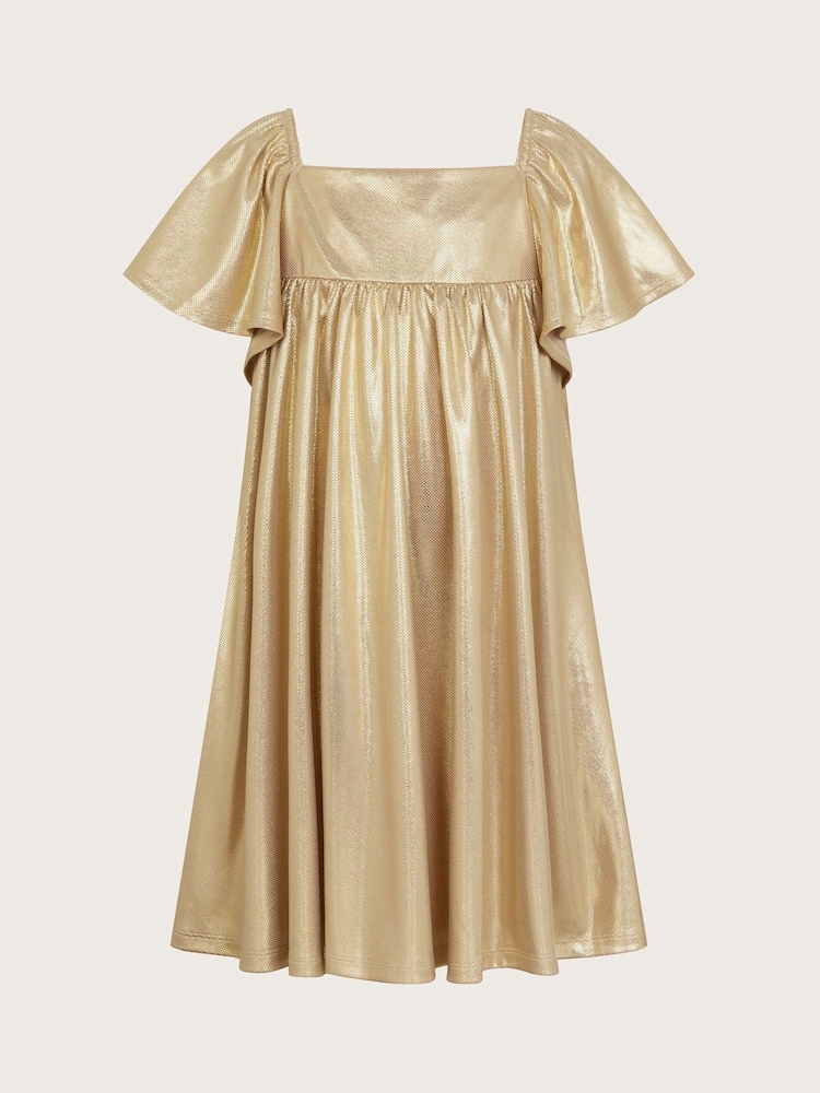Monsoon Gold Metallic Angel Sleeve Dress - Image 1 of 3
