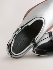 Metallic Silver Leather Forever Comfort® Harness Buckled Cowboy Ankle Boots - Image 5 of 6