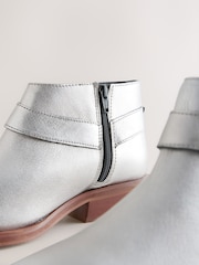 Metallic Silver Leather Forever Comfort® Harness Buckled Cowboy Ankle Boots - Image 6 of 6