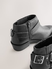 Black Leather Forever Comfort® Harness Buckled Cowboy Ankle Boots - Image 5 of 5
