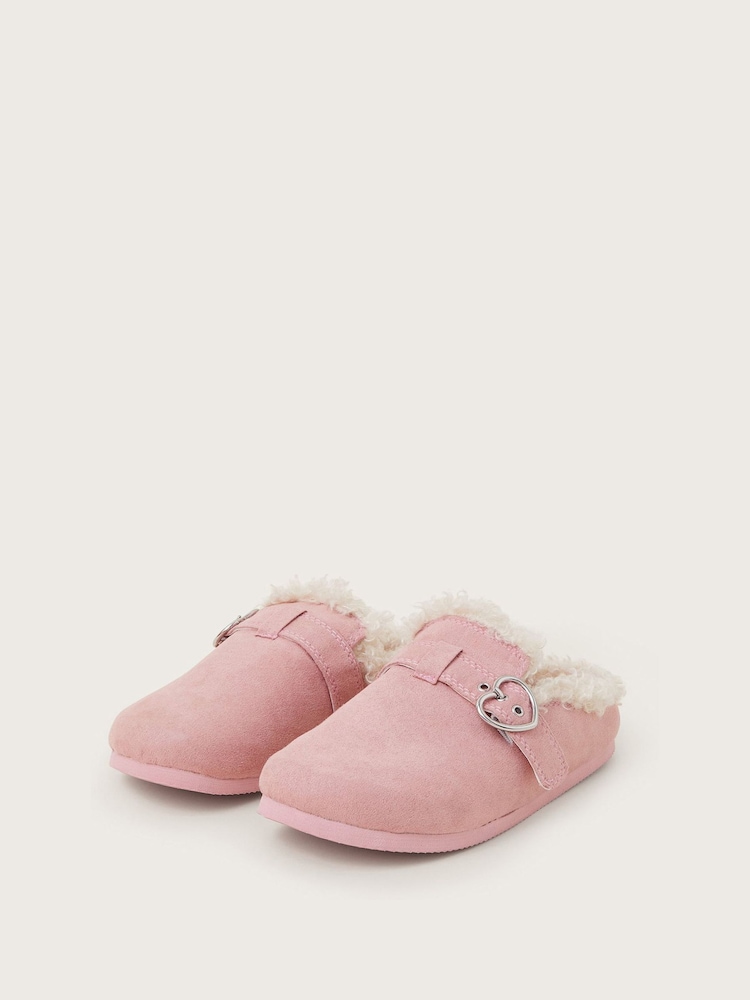 Monsoon Pink Heart Buckle Suedette Mule Slippers - Image 1 of 2