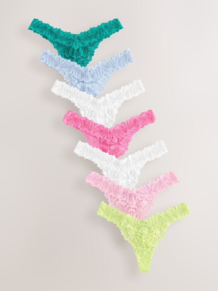 Bright Thong Ultimate Comfort Lace Knickers 7 Pack - Image 1 of 12