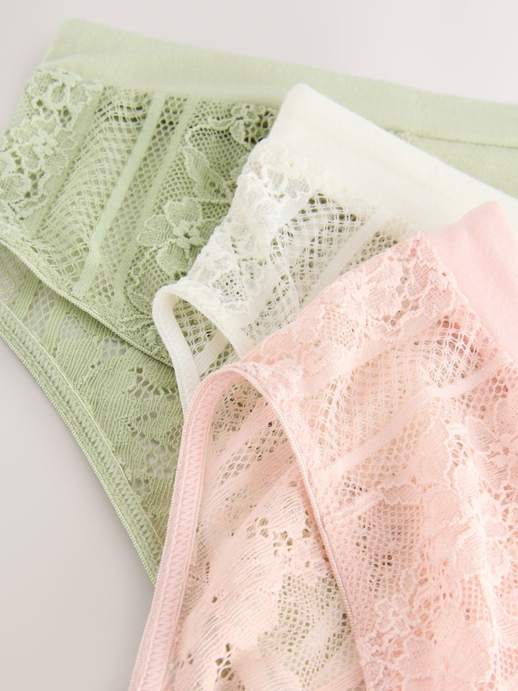 Khaki/Light Pink/Cream High Rise Modal & Lace Knickers 3 Pack - Image 10 of 10