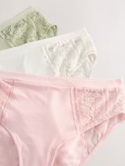 Khaki/Light Pink/Cream High Rise Modal & Lace Knickers 3 Pack - Image 5 of 6