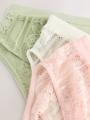 Khaki/Light Pink/Cream High Rise Modal & Lace Knickers 3 Pack - Image 6 of 6