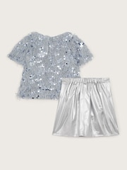 Monsoon Silver Sequin Feathery T-Shirt and Metallic Skirt Set - Image 4 of 5