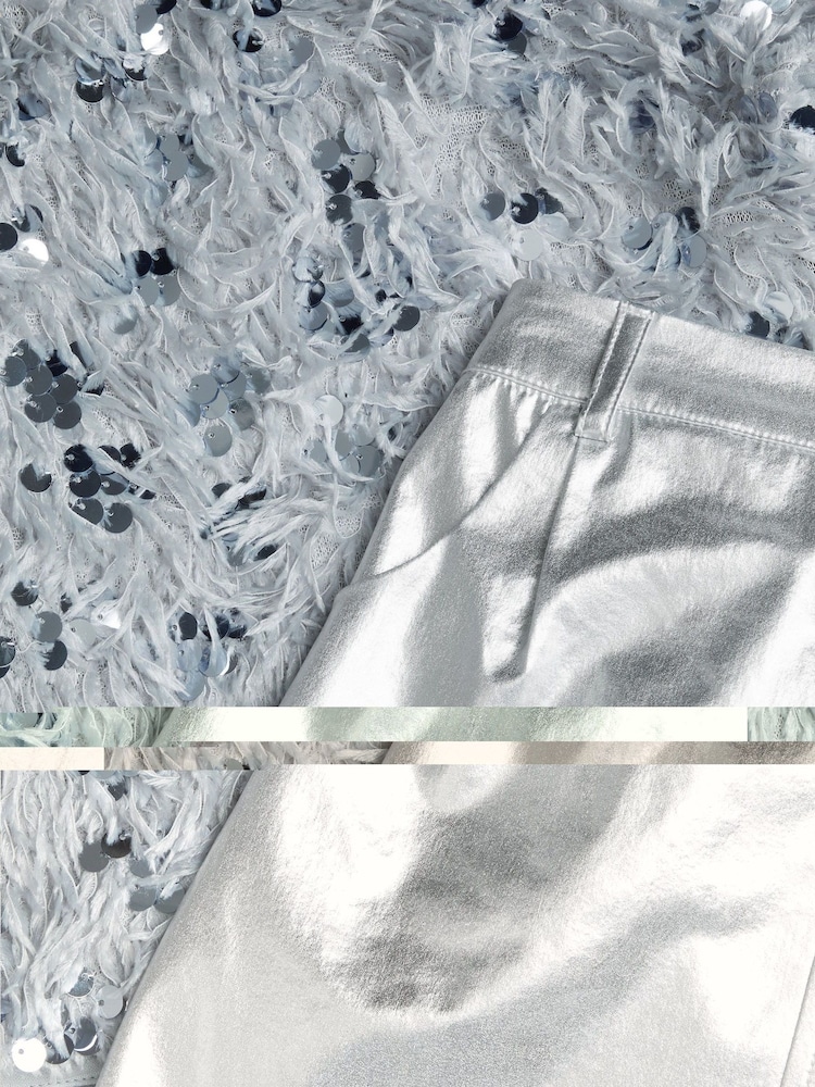 Monsoon Silver Sequin Feathery T-Shirt and Metallic Skirt Set - Image 5 of 5