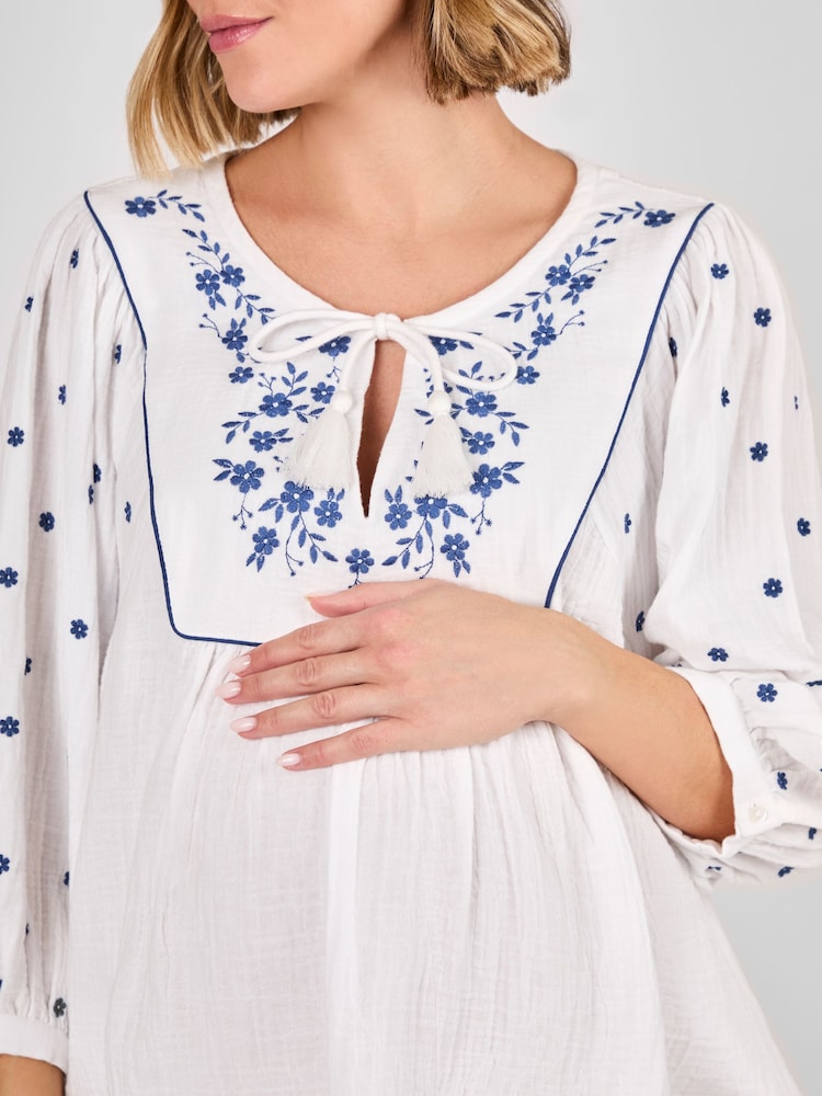 JoJo Maman Bébé White Maternity Embroidered Blouse - Image 4 of 4