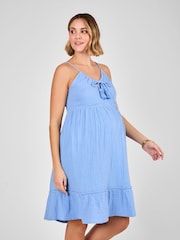 JoJo Maman Bébé Blue Textured Beach Maternity Mini Dress - Image 3 of 4