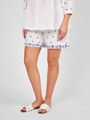 JoJo Maman Bébé White Maternity Embroidered Shorts - Image 1 of 6