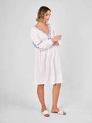 JoJo Maman Bébé White Embroidered Textured Maternity Mini Dress - Image 1 of 4