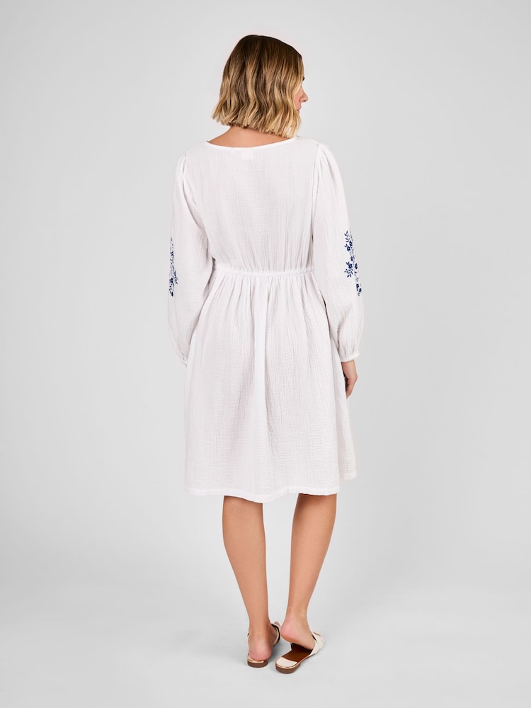 JoJo Maman Bébé White Embroidered Textured Maternity Mini Dress - Image 2 of 4
