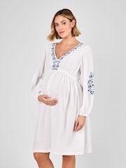 JoJo Maman Bébé White Embroidered Textured Maternity Mini Dress - Image 3 of 4