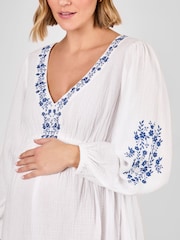 JoJo Maman Bébé White Embroidered Textured Maternity Mini Dress - Image 4 of 4
