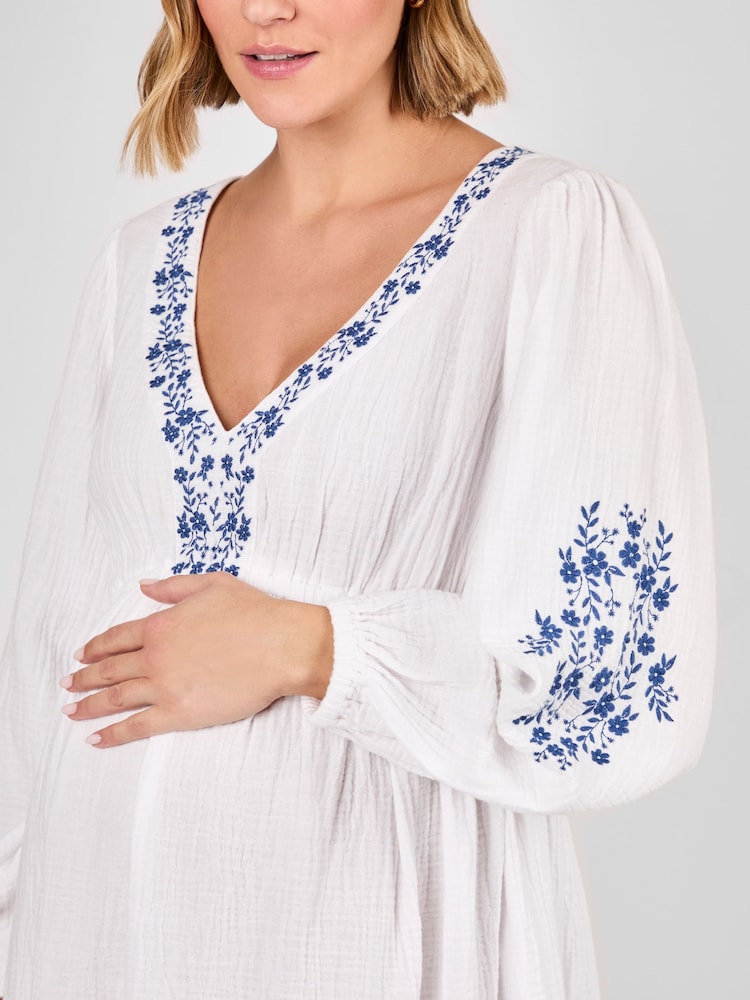 JoJo Maman Bébé White Embroidered Textured Maternity Mini Dress - Image 4 of 4