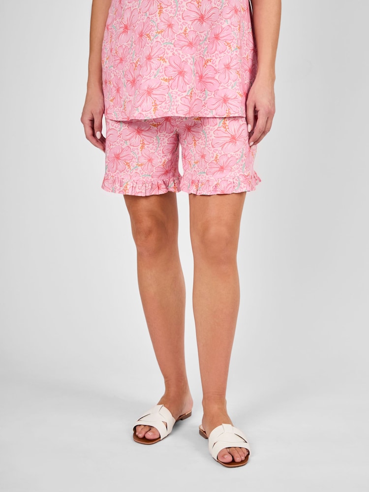 JoJo Maman Bébé Pink Floral Patterned Frill Maternity Shorts - Image 1 of 4