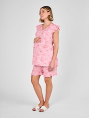 JoJo Maman Bébé Pink Floral Patterned Frill Maternity Shorts - Image 3 of 4