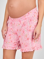 JoJo Maman Bébé Pink Floral Patterned Frill Maternity Shorts - Image 4 of 4
