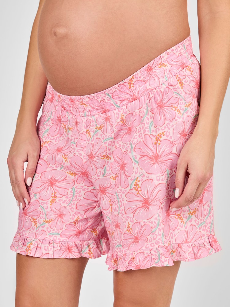 JoJo Maman Bébé Pink Floral Patterned Frill Maternity Shorts - Image 4 of 4 JoJo Maman Bébé Pink Floral Patterned Frill Maternity Shorts - Image 4 of 4
