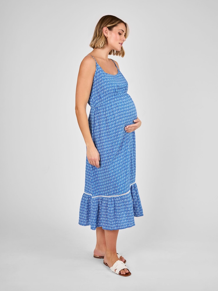 JoJo Maman Bébé Blue Floral Maternity Midi Dress - Image 1 of 4