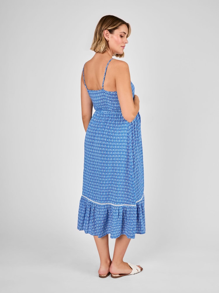JoJo Maman Bébé Blue Floral Maternity Midi Dress - Image 2 of 4