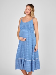 JoJo Maman Bébé Blue Floral Maternity Midi Dress - Image 3 of 4