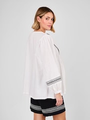 JoJo Maman Bébé White Maternity Embroidered Blouse - Image 4 of 4
