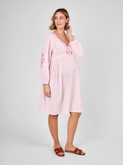 JoJo Maman Bébé Pink Embroidered Textured Maternity Mini Dress - Image 3 of 5