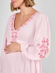 JoJo Maman Bébé Pink Embroidered Textured Maternity Mini Dress - Image 4 of 5