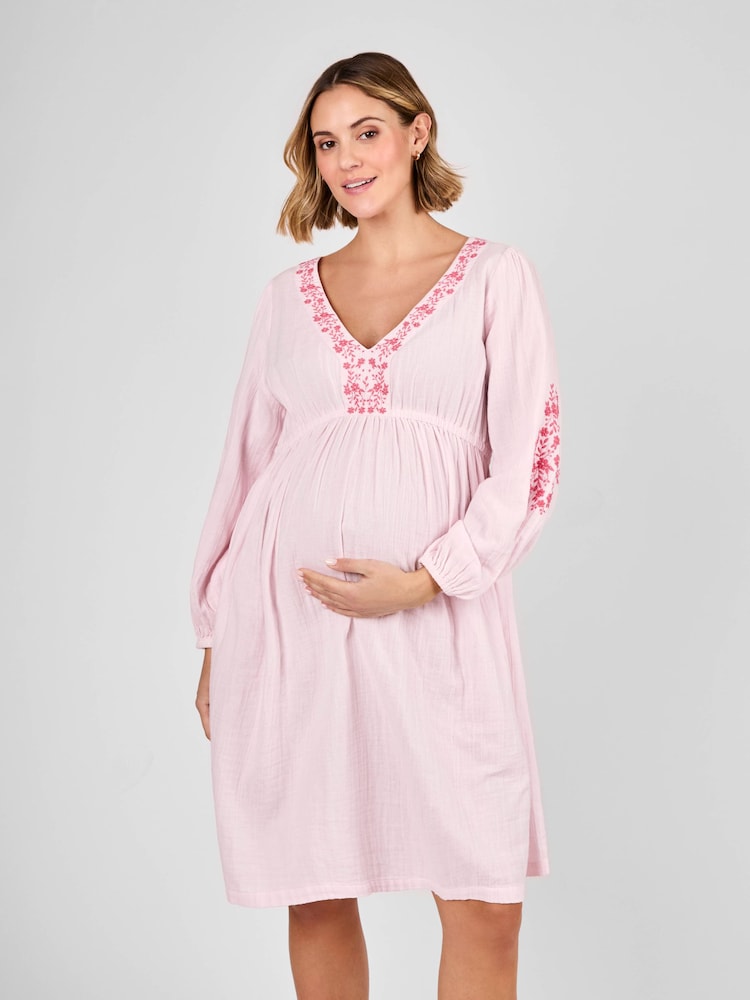 JoJo Maman Bébé Pink Embroidered Textured Maternity Mini Dress - Image 5 of 5